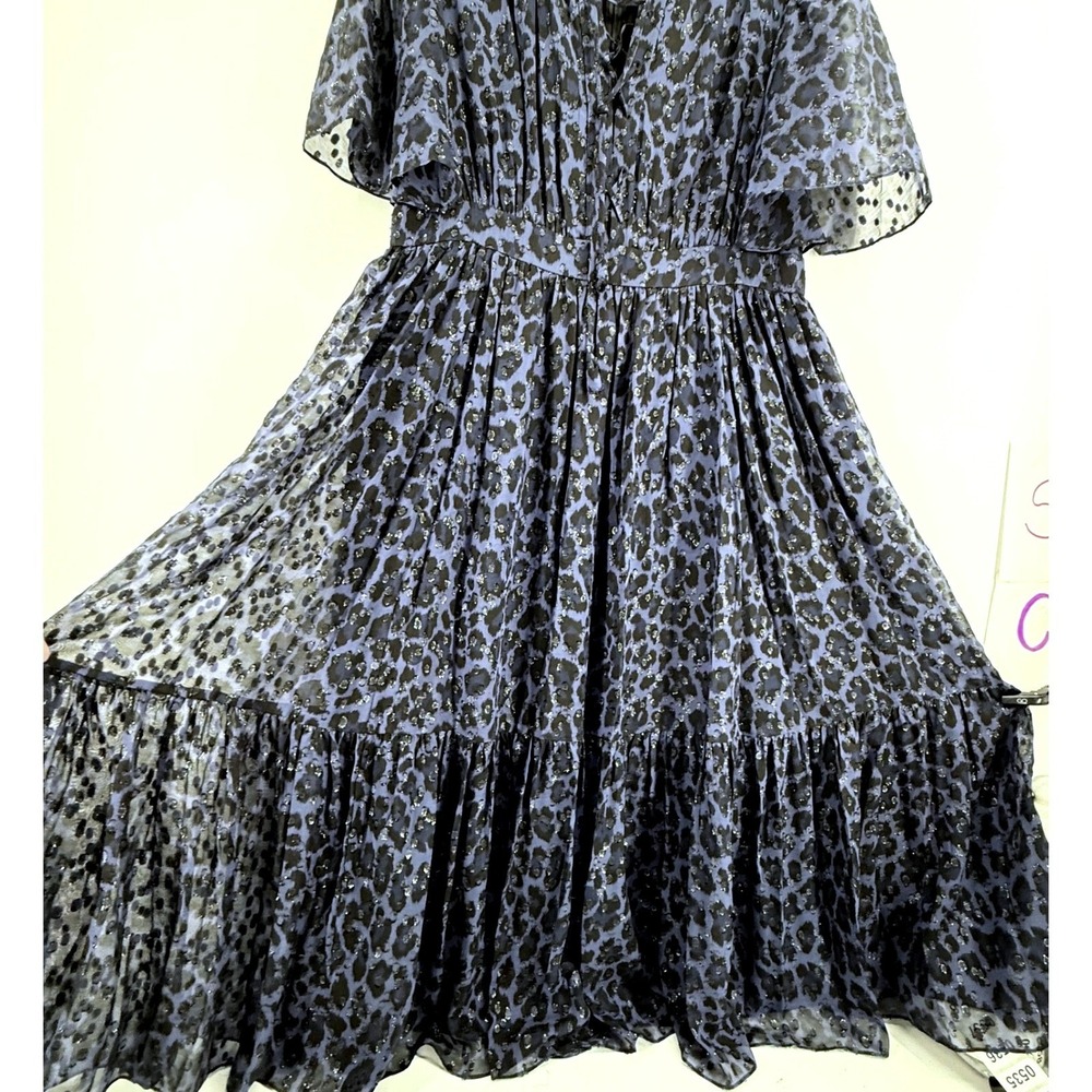 Kate Spade New York Silk Maxi Dress Medium Blue Black Leopard Print Sequins - Picture 4 of 13